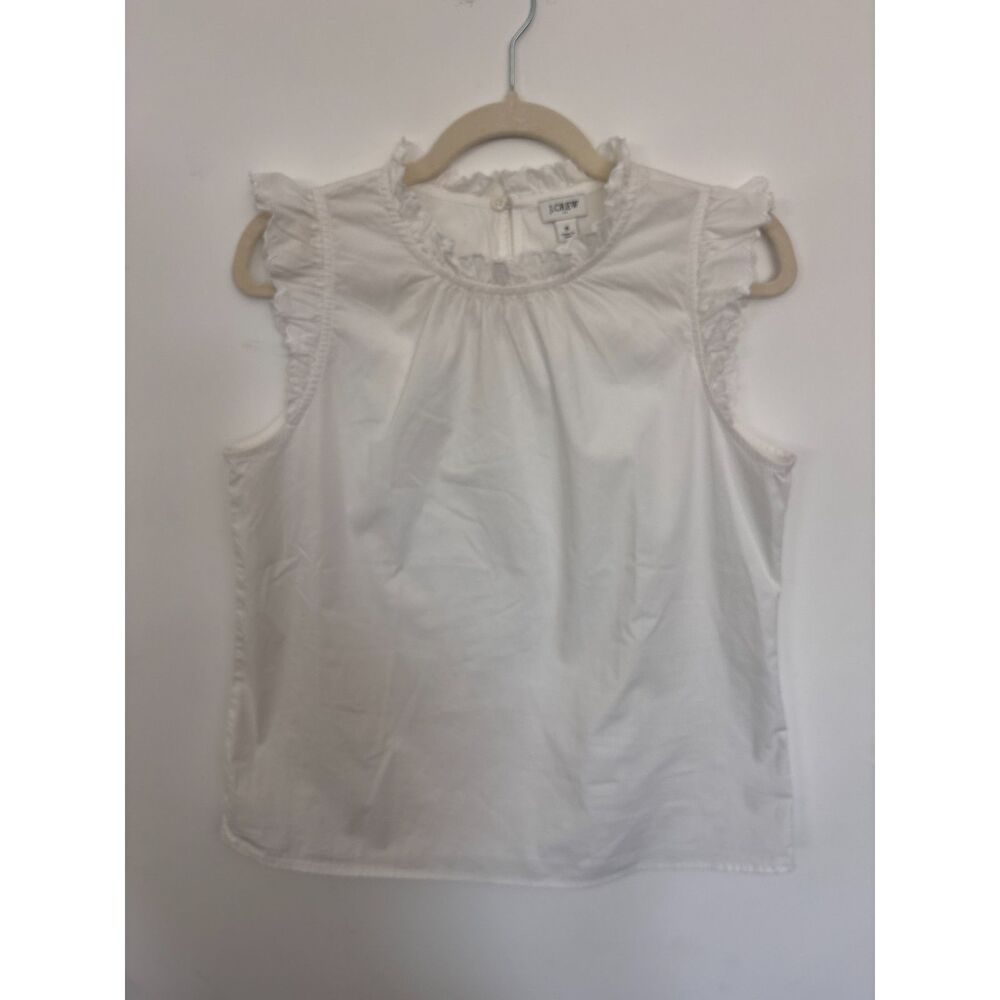 J.Crew White Ruffle Neck Top Ruffled Shoulders Button Back Small